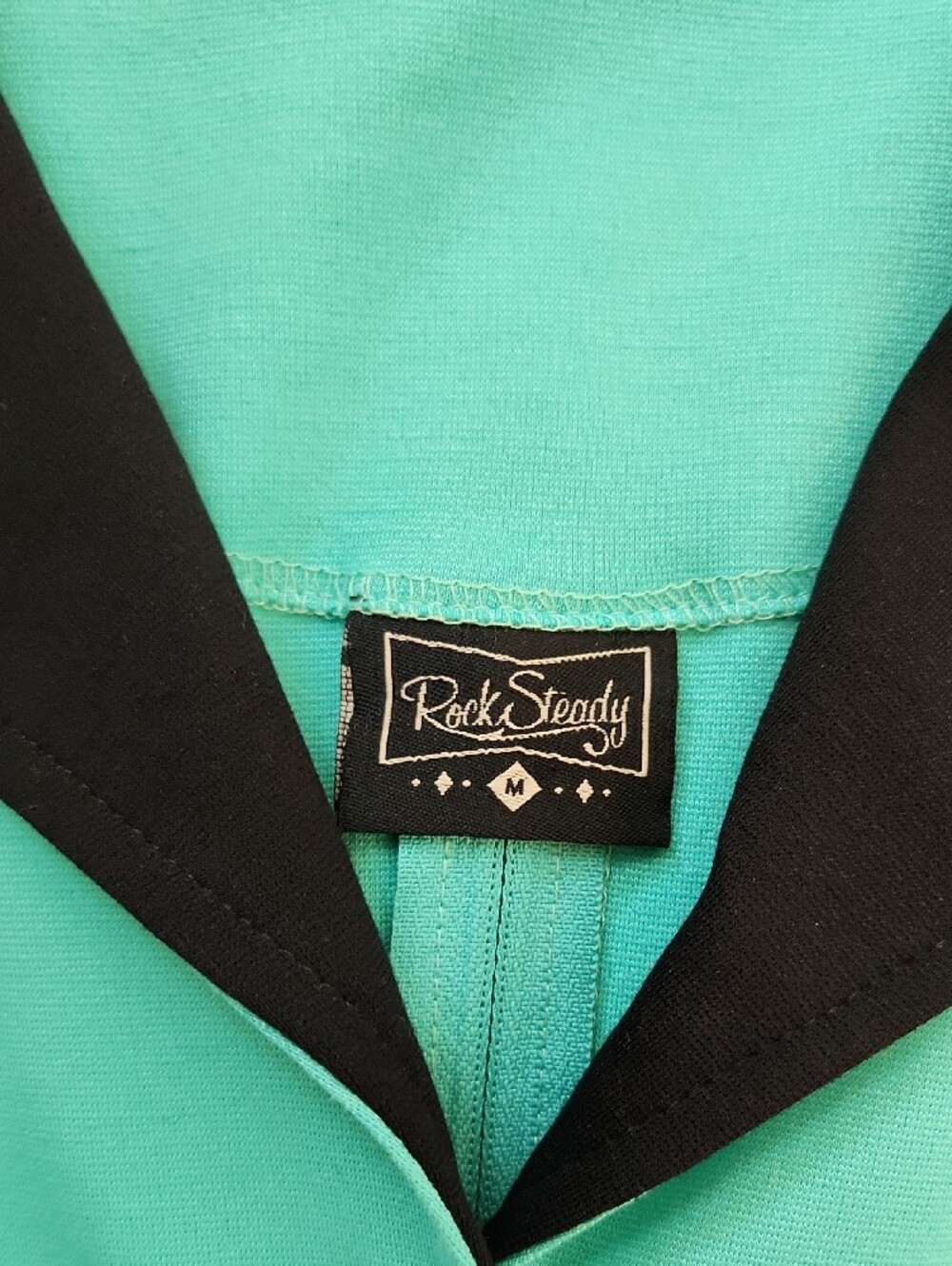 🌿 Rock Steady Mint and Black Collar Pinup Wiggle Pencil Dress SZ M - Picture 12 of 13